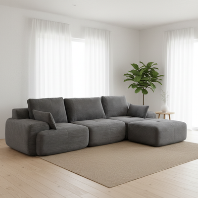 Modern Cloud Sectional Sofa - Memory Foam Modular Couch with Corduroy Fabric, Pet-Friendly, No Assembly Required